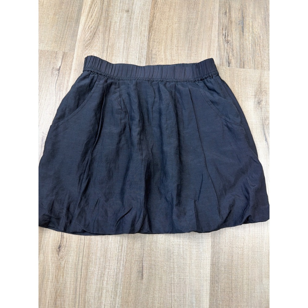 Loomstate Organic Cotton Silk Bubble Hem Mini Skirt Blk XS Elastic Waist Pocket‎